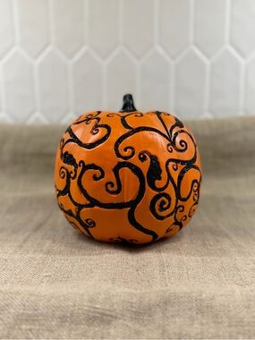 Decorative Halloween Pumpkin with Black Swirl Design